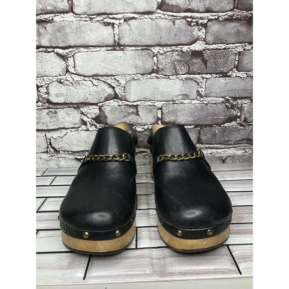 Silent D Georgia Clogs Mules Slingbacks Heeled Black Leather Wood Chain Women 41 - Picture 7 of 16